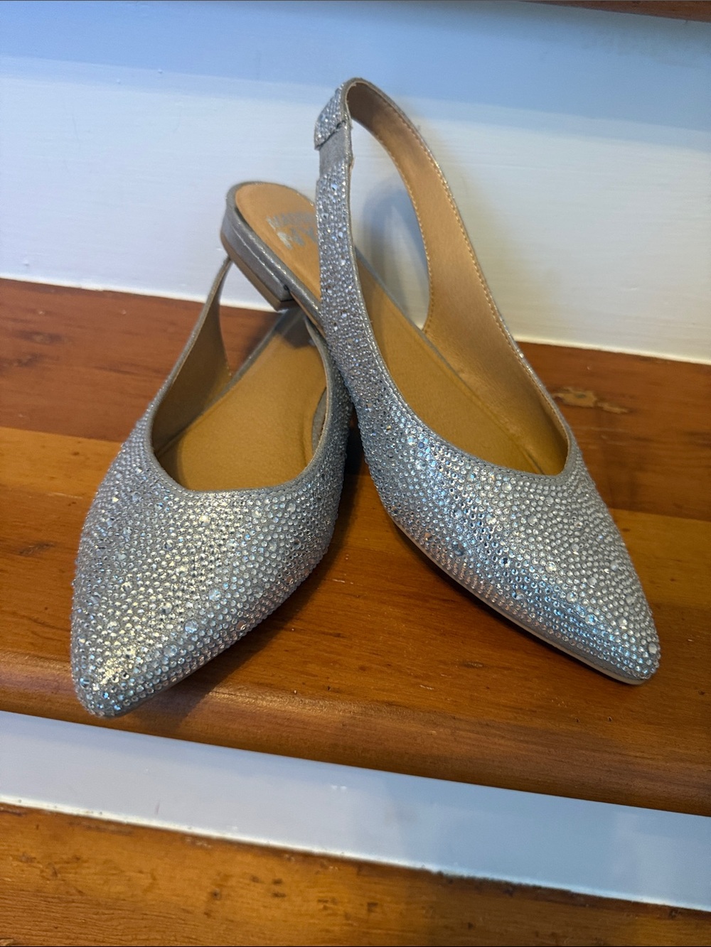 Madden NYC Sparkling Silver Rhinestone Slingback Flats